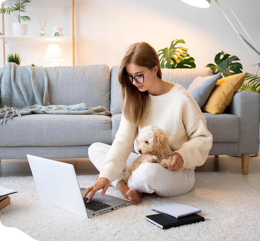 full-shot-woman-working-with-cute-dog